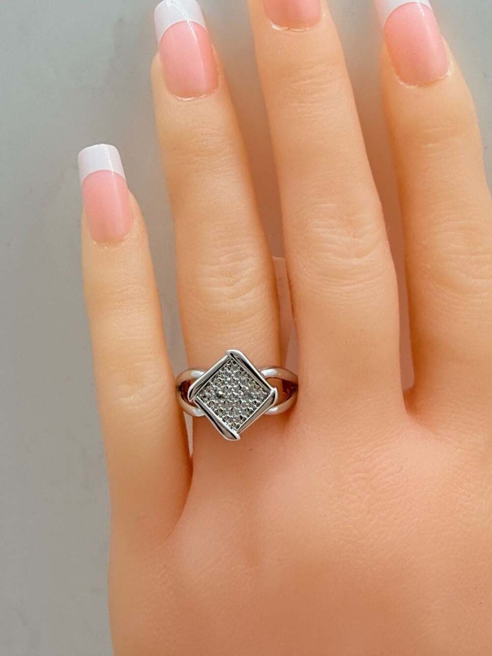 Diamond Accent Square Micro Pave Engagement, Cocktail Ring Size 7